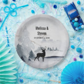 Winterrenrennistrische grijze Waterverf bruiloft Papieren Bordje (Feest)