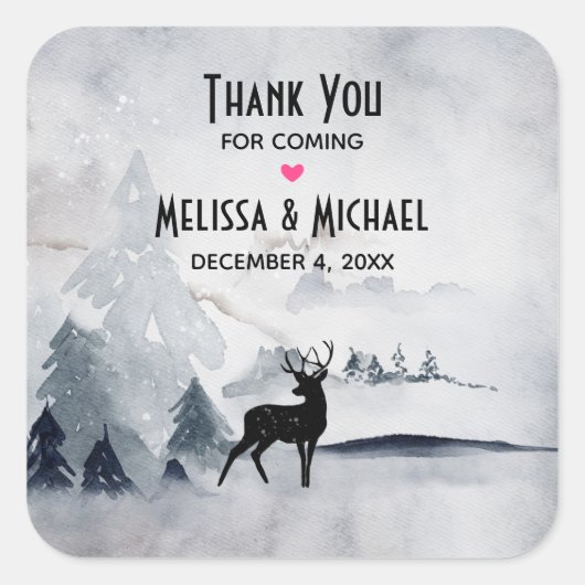 Winterrenrennistrische grijze Waterverf bruiloft Vierkante Sticker (Voorkant)
