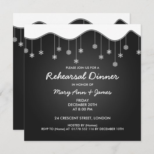 Winterrepetitie: Dinner Snowflake Decorting Black Kaart (Voorkant / Achterkant)
