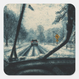 Winterrit door de sneeuw - Uitzicht Vierkante Sticker