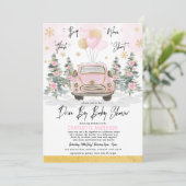 Winterrit met Baby shower Pink Gold Floral Car Kaart (Staand voorkant)