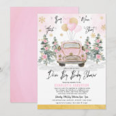 Winterrit met Baby shower Pink Gold Floral Car Kaart (Voorkant / Achterkant)