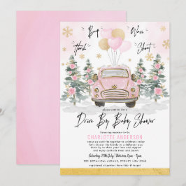 Winterrit met Baby shower Pink Gold Floral Car Kaart