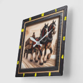 Winterrit op maat verkoold hout Clydesdale Vierkante Klok (Hoek)