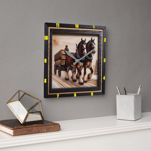 Winterrit op maat verkoold hout Clydesdale Vierkante Klok (Kantoor)