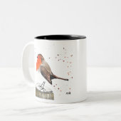 Winterrobin Tweekleurige Koffiemok (Voorkant links)