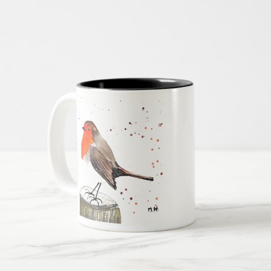 Winterrobin Tweekleurige Koffiemok (Voorkant links)