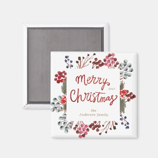 winterrode bessen kerst magneet (Voorkant / Achterkant)