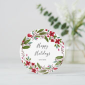 Winterrode bloemen met kerstgeluk feestdagenkaart (Staand voorkant)