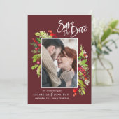 Winterrode botanische waterverf foto foto's save the date (Staand voorkant)