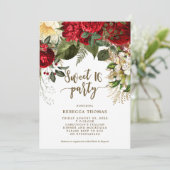 winterrode floral Sweet 16-partijuitnodiging Kaart (Staand voorkant)