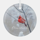 Winterrode kardinaal in sneeuw glas ornament (Voorkant)