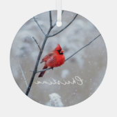 Winterrode kardinaal in sneeuw glas ornament (Achterkant)