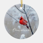 Winterrode kardinaal in sneeuw keramisch ornament (Voorkant)