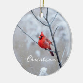 Winterrode kardinaal in sneeuw keramisch ornament (Links)