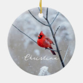 Winterrode kardinaal in sneeuw keramisch ornament (Achterkant)