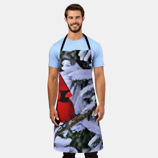 Winterrode kardinaal schort (Gedragen)