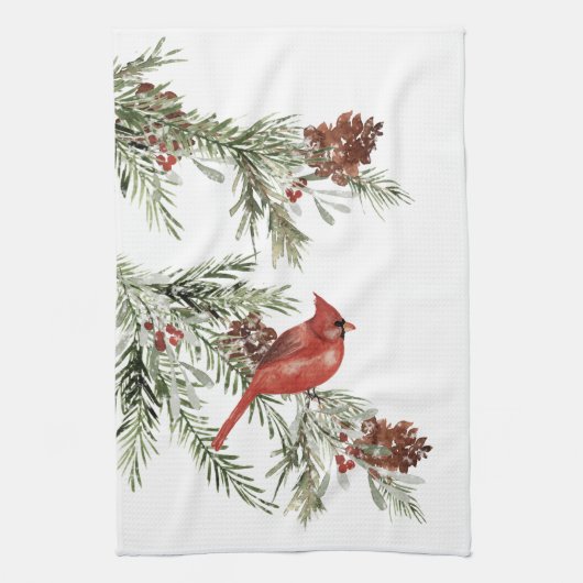 Winterrode kardinale spardinaal bomen theedoek (Verticaal)