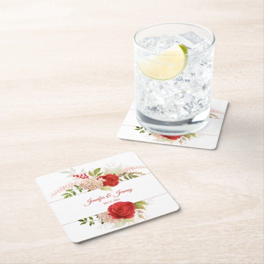 Winterrode rozen en groene bruiloft | kartonnen onderzetters (Insitu)