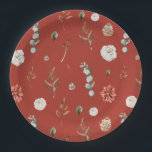 Winterrood bloemengroen Feestelijk Vrijgezellenfee Papieren Bordje<br><div class="desc">Winter Rode Bloemen Groen Feestelijk Vrijgezellenfeest Papier Borden</div>
