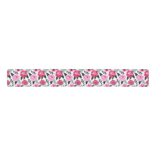  winterrood roze Floral Waterverf Patroon Grosgrain Lint (Voorkant)