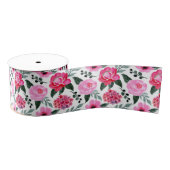  winterrood roze Floral Waterverf Patroon Grosgrain Lint (Spoel)