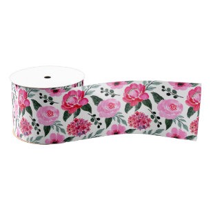 winterrood roze Floral Waterverf Patroon Grosgrain Lint