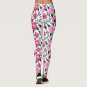 winterrood roze Floral Waterverf Patroon Leggings (Achterkant)