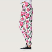 winterrood roze Floral Waterverf Patroon Leggings (Links)