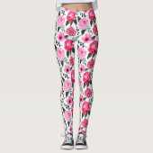 winterrood roze Floral Waterverf Patroon Leggings (Voorkant)