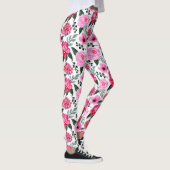 winterrood roze Floral Waterverf Patroon Leggings (Rechts)