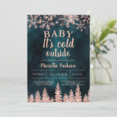 Winterroos gouden sneeuw baby shower kaart (Staand voorkant)