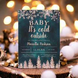 Winterroos gouden sneeuw baby shower kaart