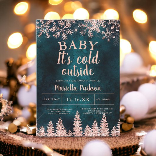 Winterroos gouden sneeuw baby shower kaart