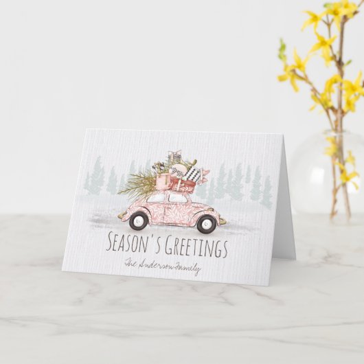 Winterroze autofamilie groet kaart (Gele Bloem)