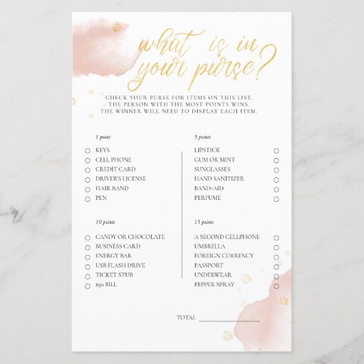 Winterroze Baby shower game Wat in je tas (Voorkant)