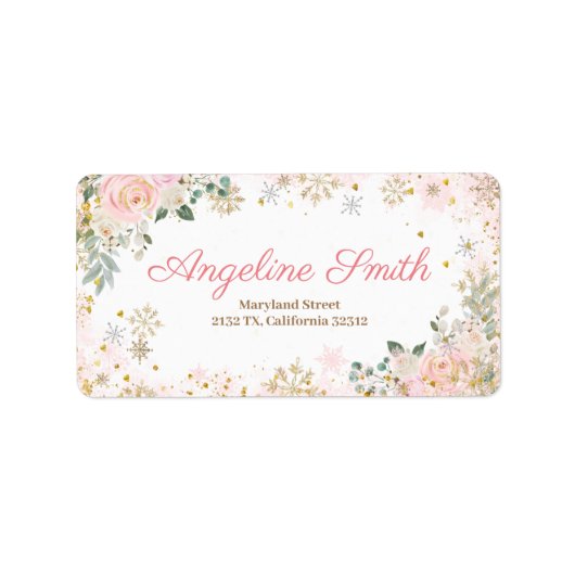 Winterroze Baby shower Snowflake Etiket (Voorkant)