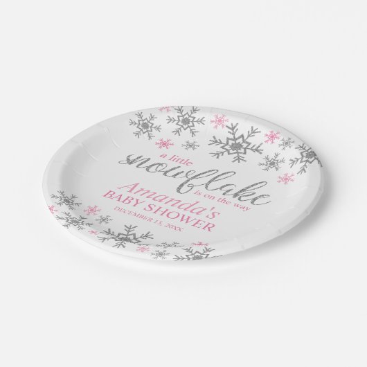 Winterroze Baby shower Snowflake Papieren Bordje (Gekanteld)