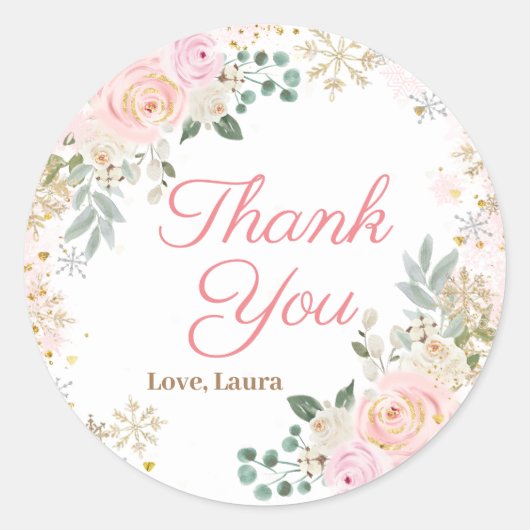 Winterroze Baby shower Snowflake Ronde Sticker (Voorkant)