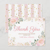 Winterroze Baby shower Snowflakes Bedankkaart (Voorkant / Achterkant)