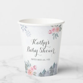 Winterroze Baby shower van de Floral Pine Trees Papieren Bekers