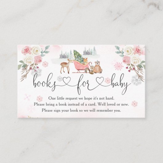 Winterroze bos dieren meisjesboeken voor Baby Informatiekaartje (Voorkant)