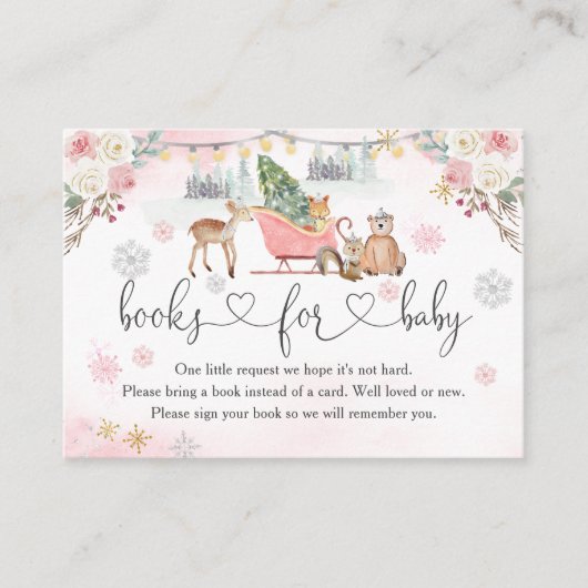 Winterroze bos dieren meisjesboeken voor Baby Informatiekaartje (Voorkant)