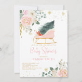 Winterroze en gouden slee Baby shower Kaart (Voorkant)