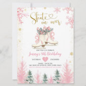 Winterroze en goudmeisjes Ice Skating Birthday Kaart (Voorkant)