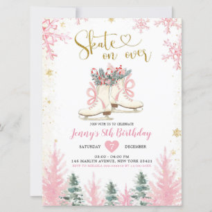 Winterroze en goudmeisjes Ice Skating Birthday Kaart