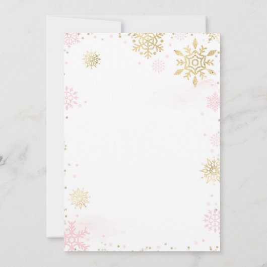 Winterroze en goudsneeuwvlokBaby shower Kaart (Achterkant)