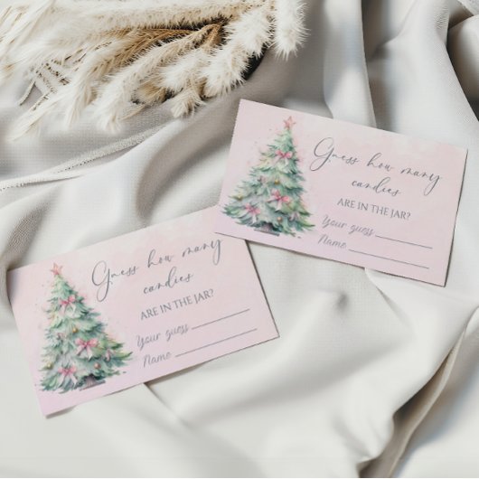 Winterroze kerstboom, raad eens hoeveel snoepjes informatiekaartje