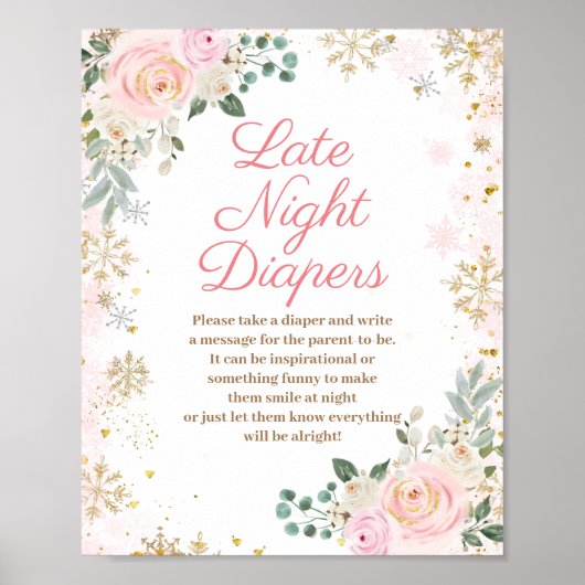 Winterroze Snowflake Late Night Diapers Poster (Voorkant)