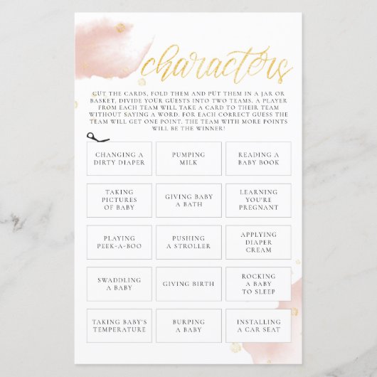 Winterroze Waterverf Baby shower Spel tekens (Voorkant)